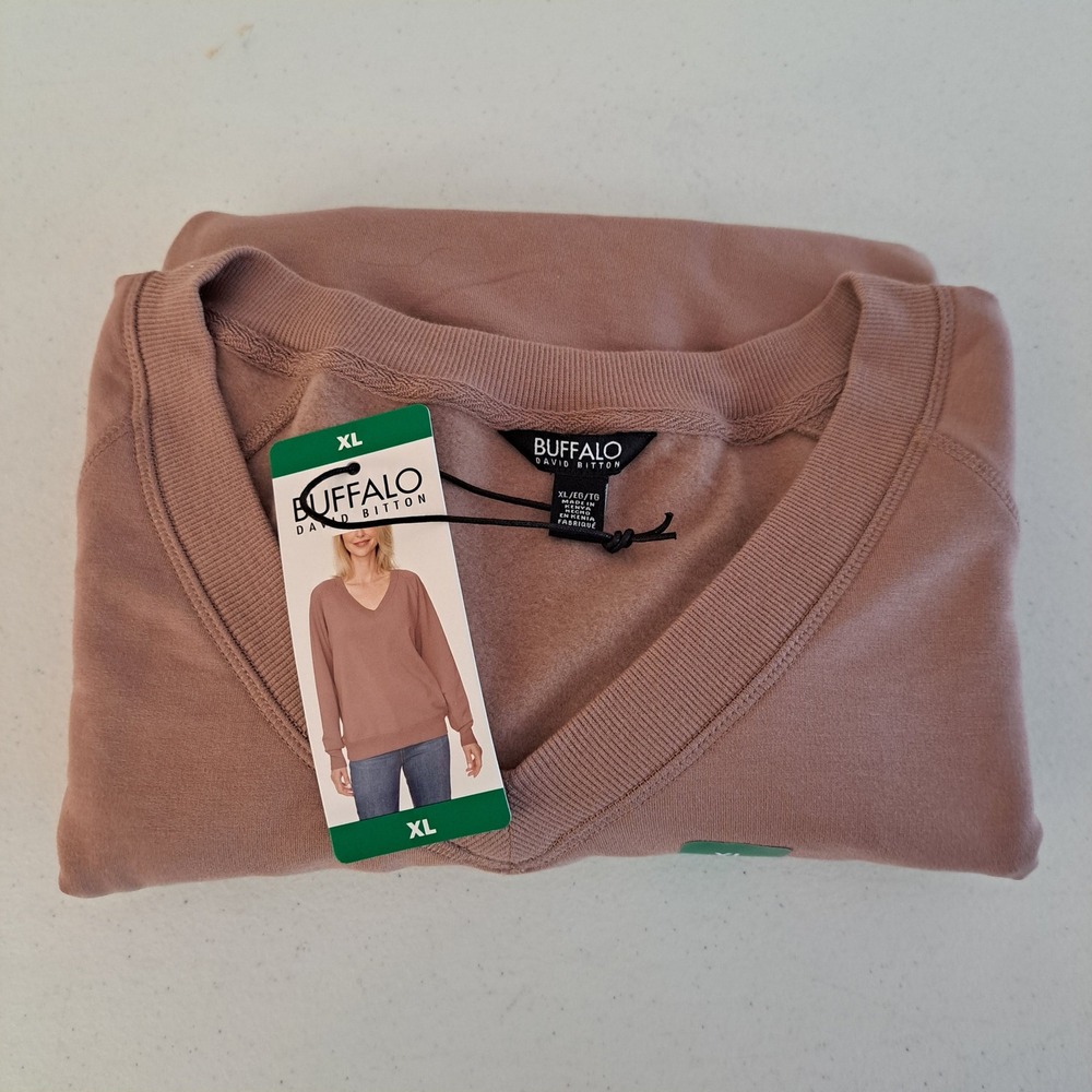Buffalo‎ Sweatshirt Womens XL Taupe Rose NEW V-Neck Super Soft Fleece 868-255-B9
